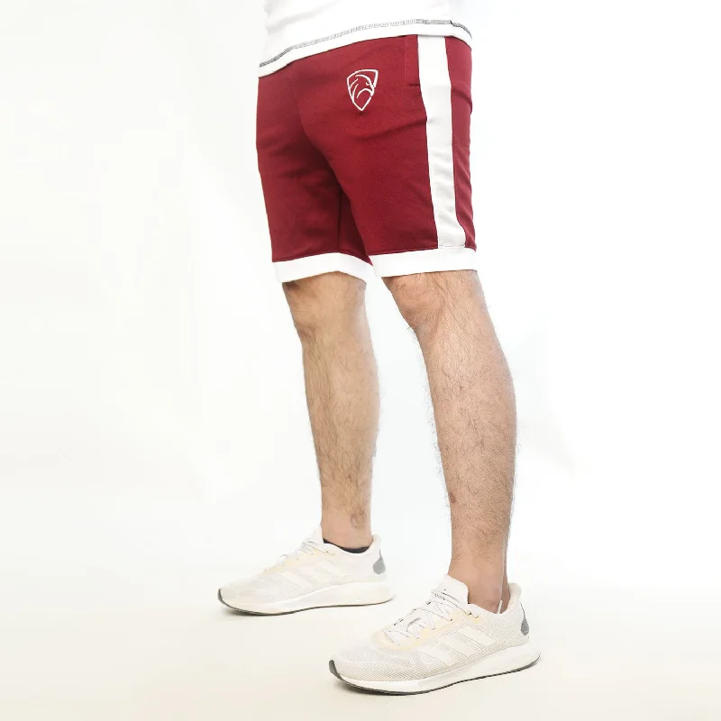 Maroon Interlock Shorts With White Side And Bottom Panels