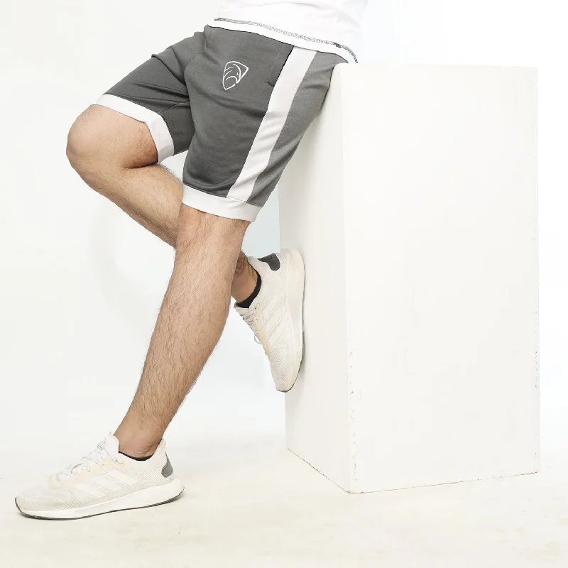 Charcoal Interlock Shorts With White Side And Bottom Panels