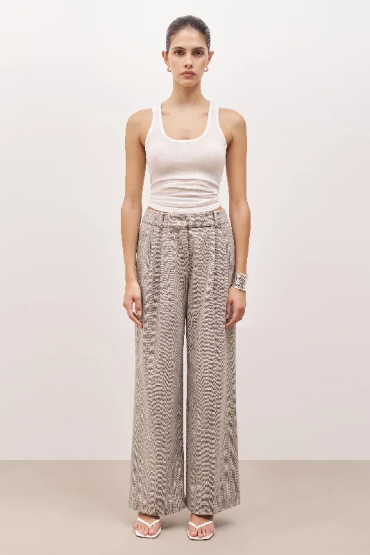 Herringbone Wide Leg Trousers - Herringbone