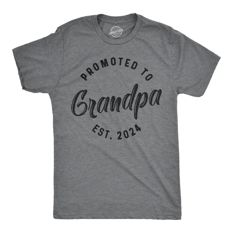 Mens Promoted To Grandpa 2024 Tshirt Funny New Baby Family Graphic Tee (Dark Heather Grey - 2024) - 3XL