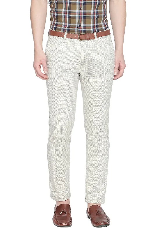 Tapered Fit Printed Stretch Trouser With Belt