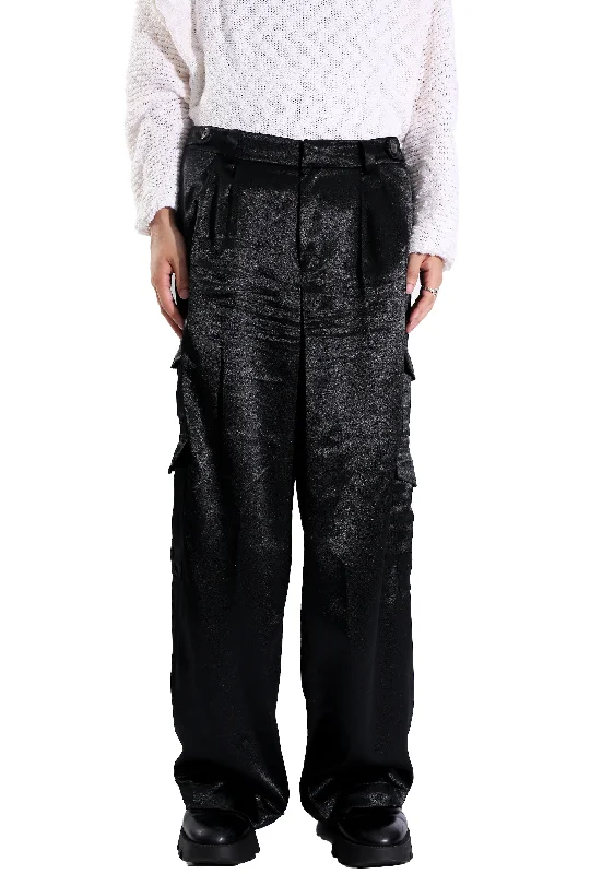 SATIN CARGO WIDE TROUSERS