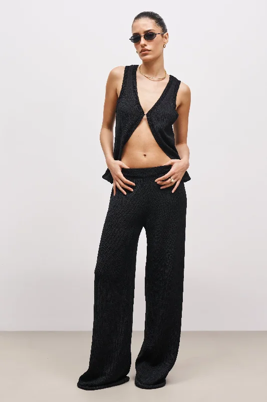 Crochet Knit Wide Leg Trousers - Black