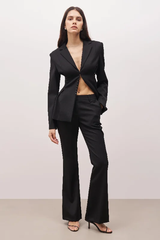 Mid Rise Flared Trousers - Black