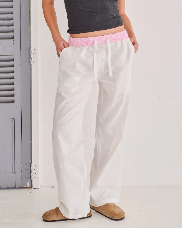 White & Pink Flipin' Linen Trouser