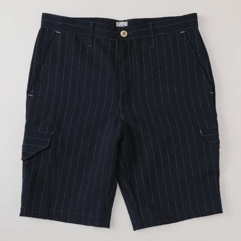 #2310S Cruzer Shorts : navy polyester pin stripe pts-001 "Dead Stock"