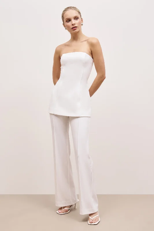 Pin Tuck Tailored Straight Leg Trousers - White