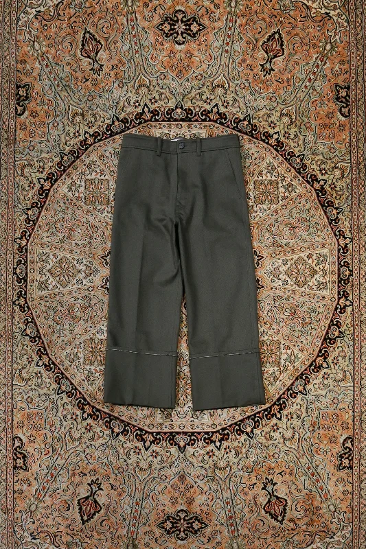 HIGH HEMS CONTRASTED TROUSERS(KHAKI)