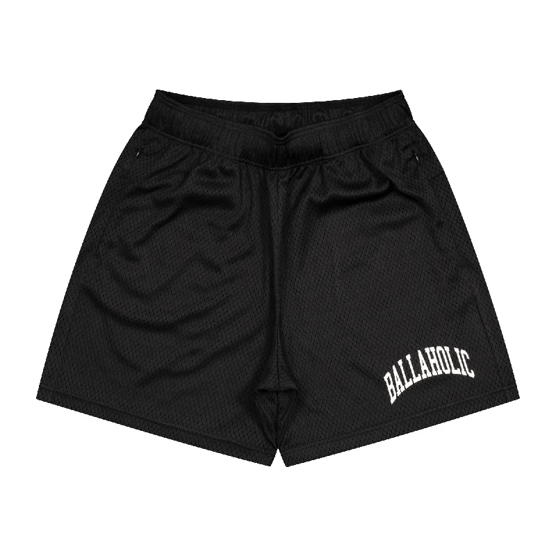 College Logo Mesh Zip Shorts (black/off white)