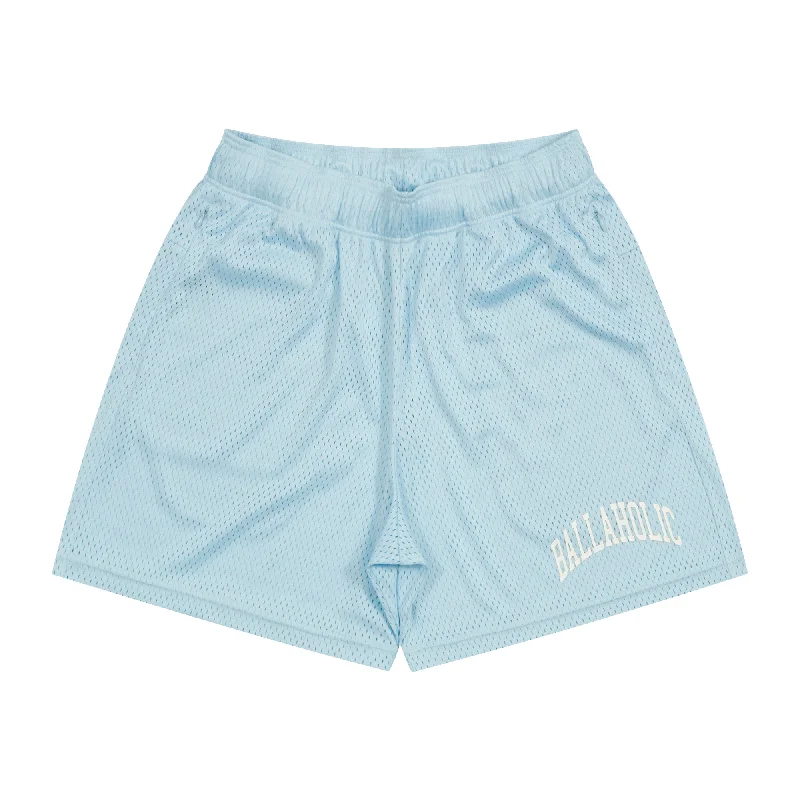 College Logo Mesh Zip Shorts (light blue)