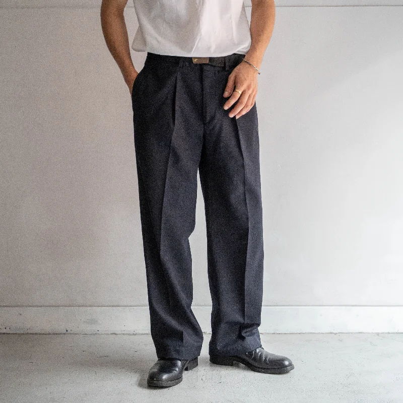 around 2000s Italian military dark navy one tuck summer wool dress pants 'dead stock'