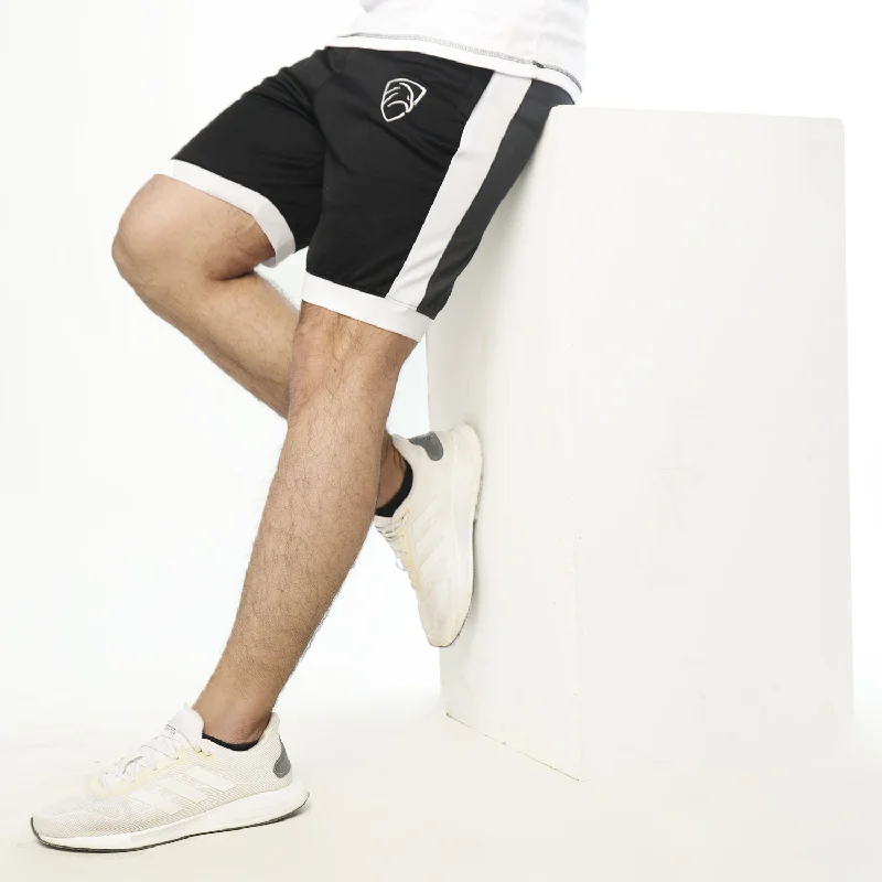 Black Interlock Shorts With White Side And Bottom Panels