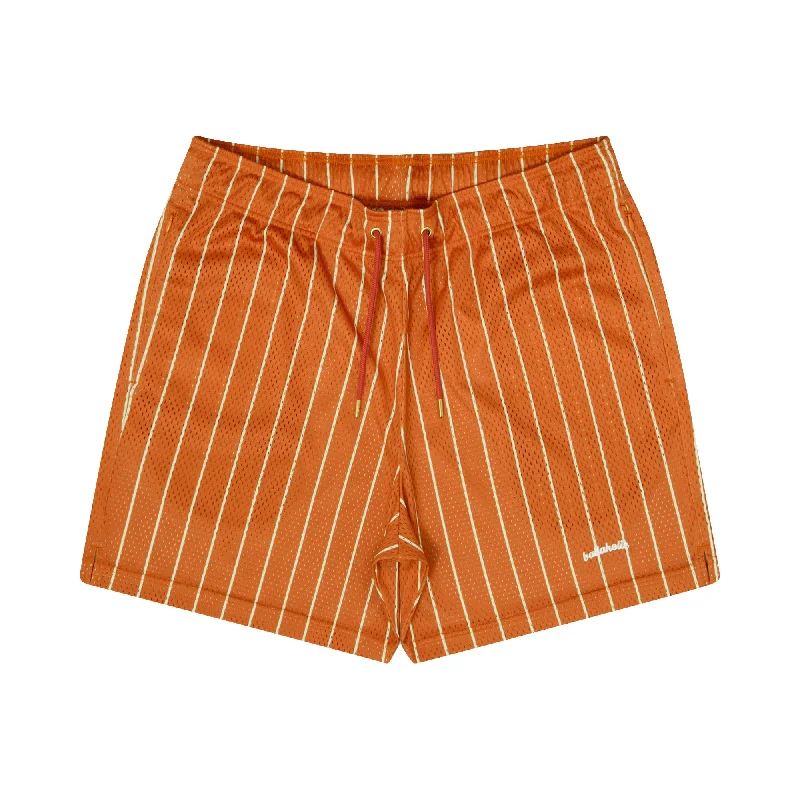 Stripe Mesh Zip Shorts (burnt orange/ivory)