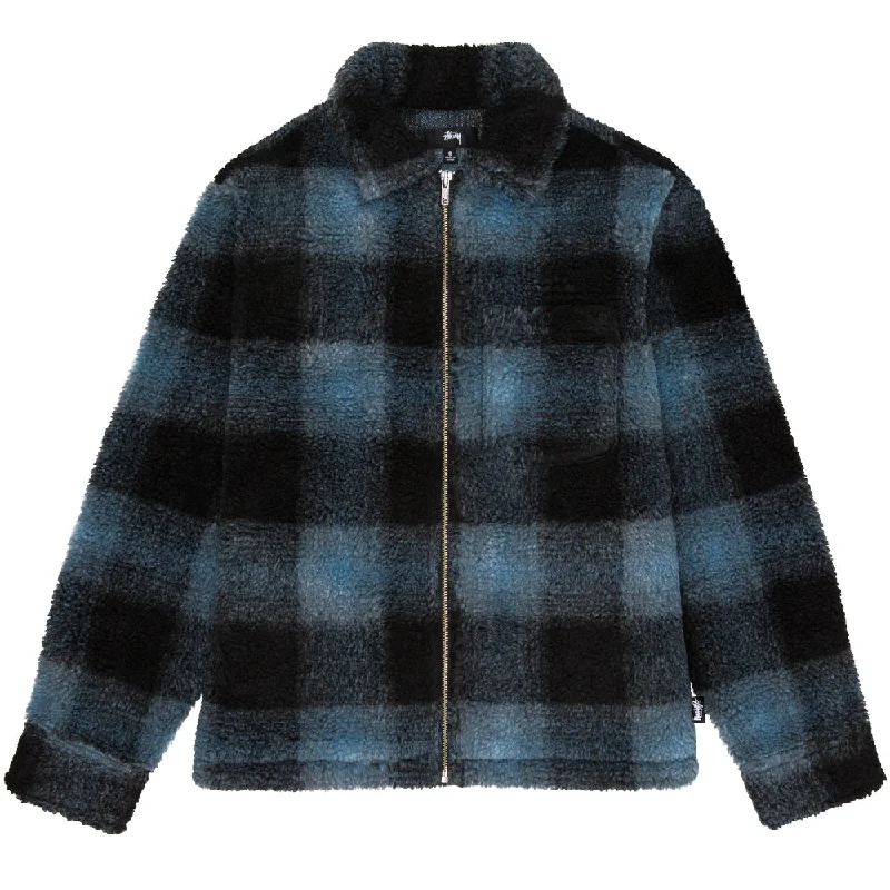 STÜSSY SHADOW PLAID SHERPA ZIP SHIRT // BLUE