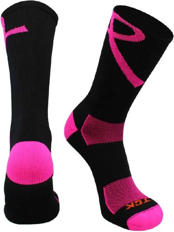 TCK Aware Breast Cancer Ribbon Crew Socks - Black Pink