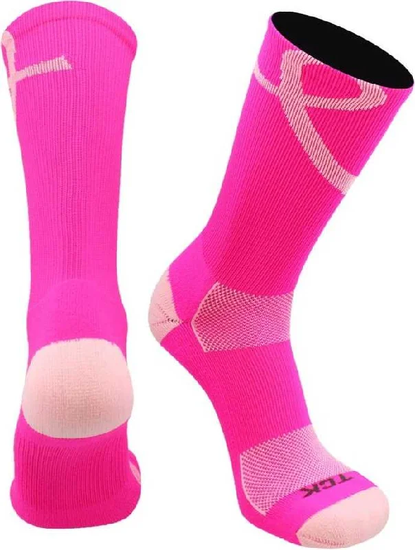 TCK Aware Breast Cancer Ribbon Crew Socks - Hot Pink