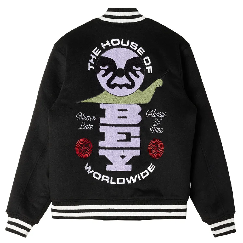 OBEY TIME VARSITY JACKET // BLACK