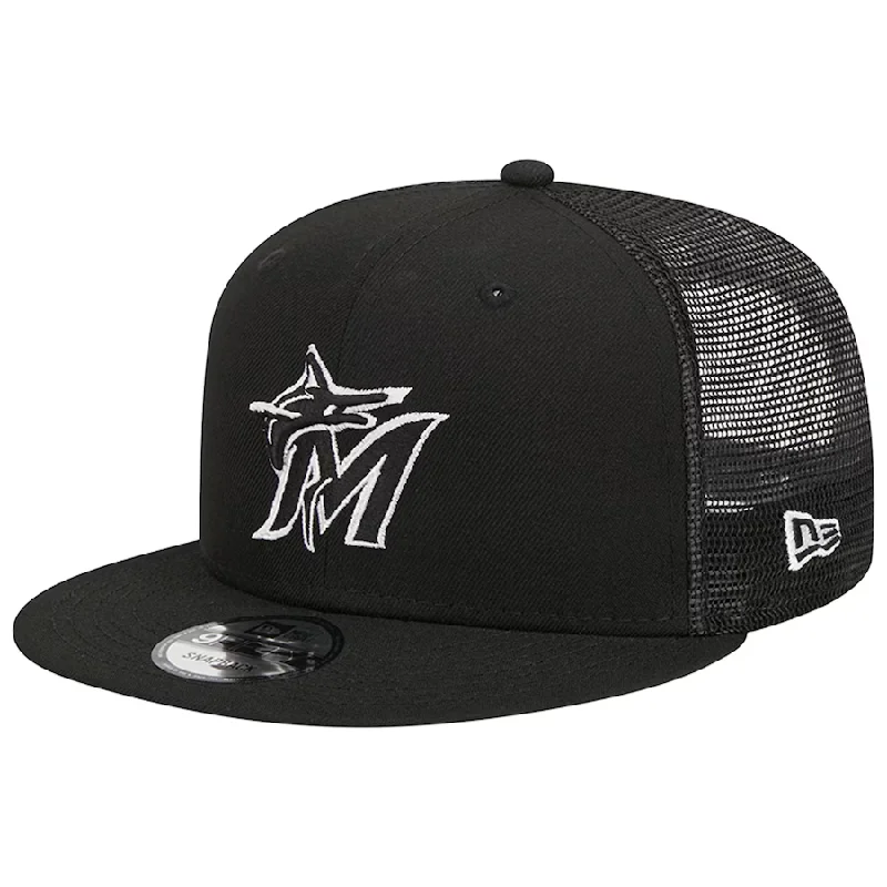 New Era Miami Marlins 9FIFTYTrucker Snapback Hat-Black/White