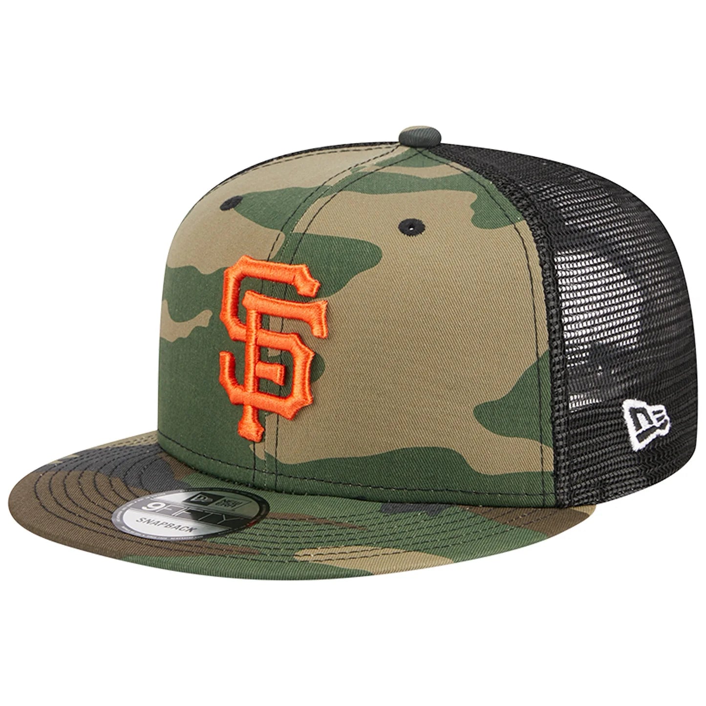 New Era San Francisco Giants Woodland Trucker 9FIFTY Snapback Hat-Camo/Black